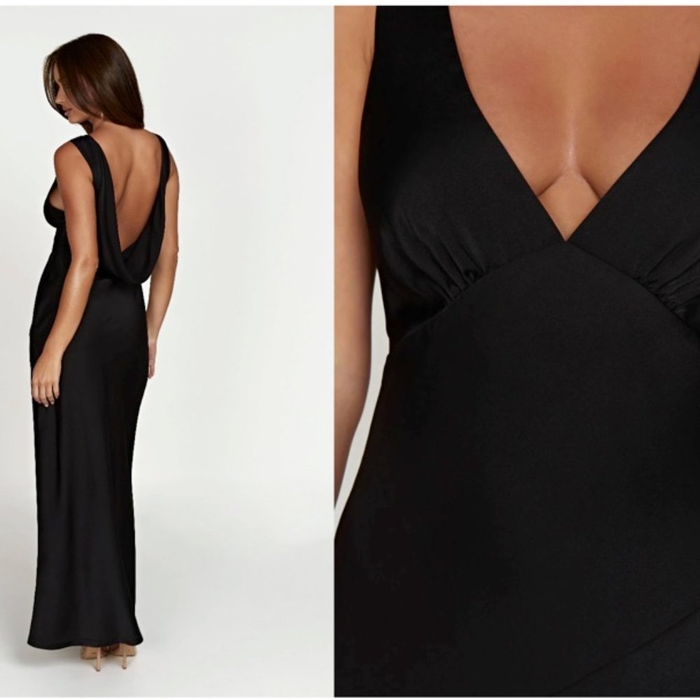 Meshki Satin Dress with Black Cowl